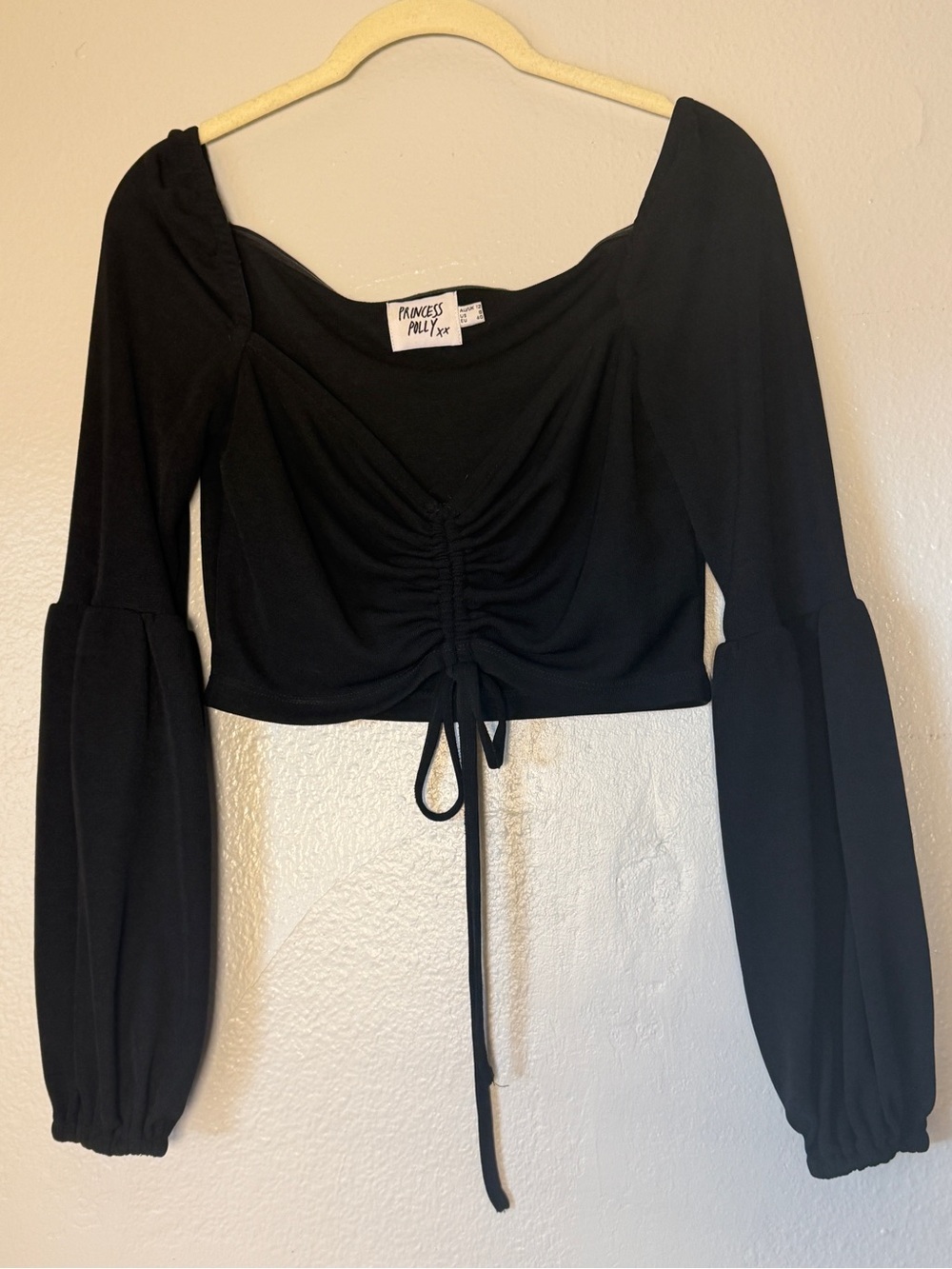 Princess Polly Black Ruched Square-Neck Crop Top